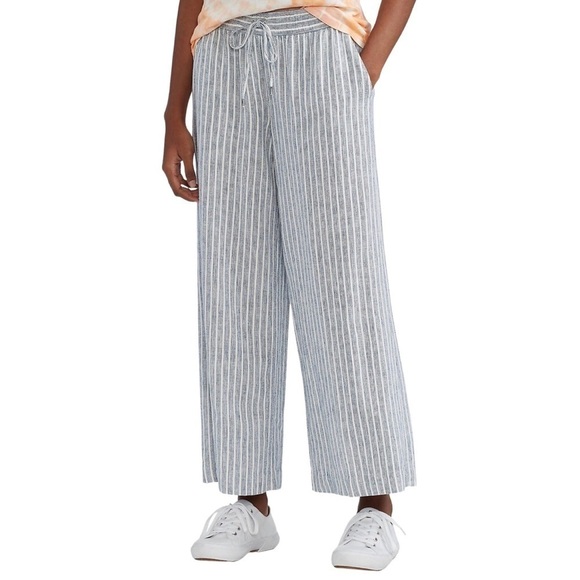 New! Chaps Linen Wide Leg Cropped Pants - Picture 1 of 10